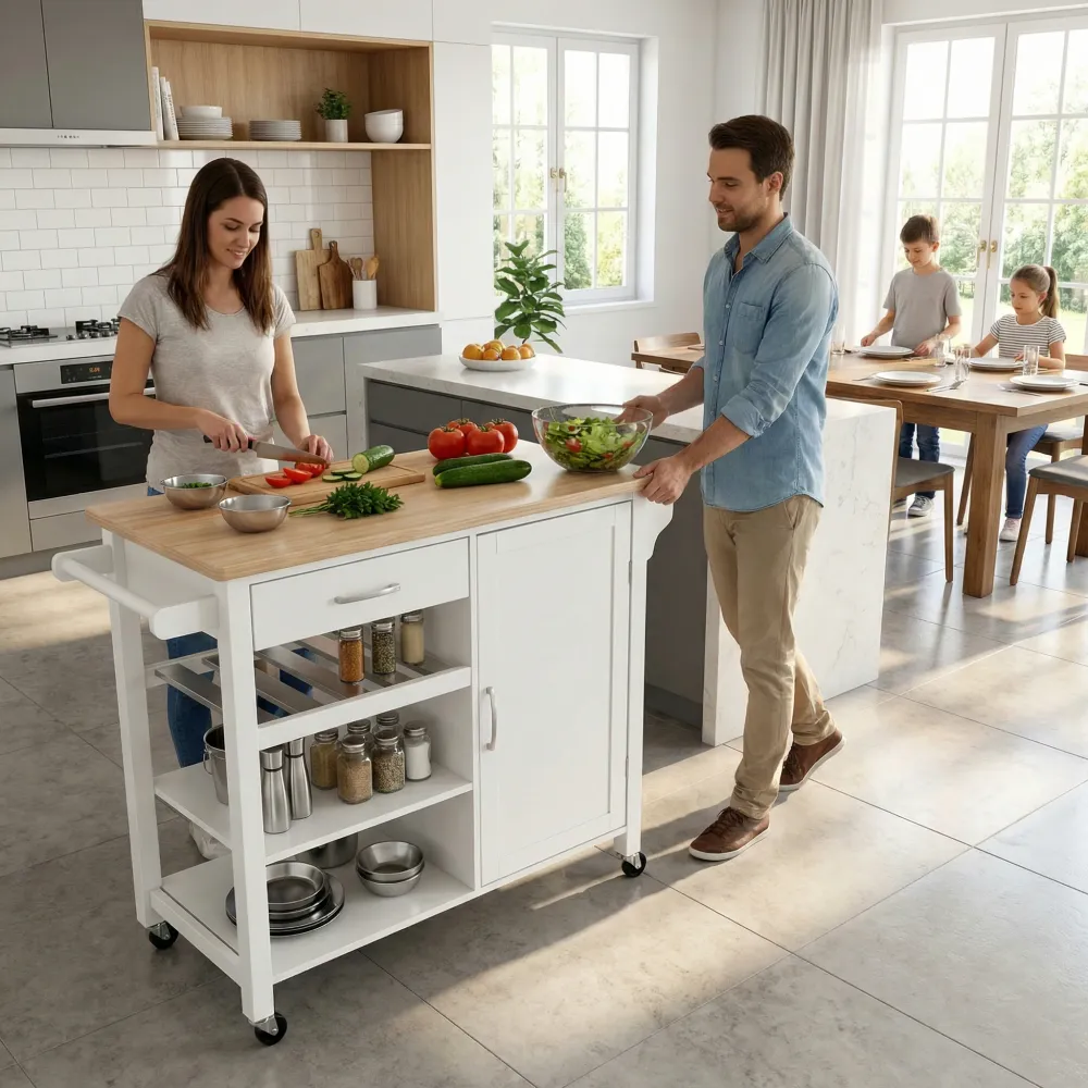 LuminaPrep XXL – carrello cucina compatto con piano effetto rovere 105,5 cm