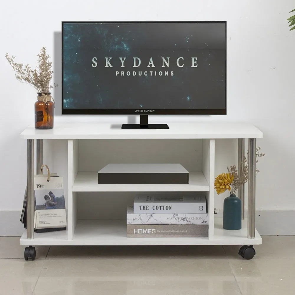 Mobile Mobiletto Tv Bianco 4 ruote Porta Televisore Legno MDF Carrello Tv