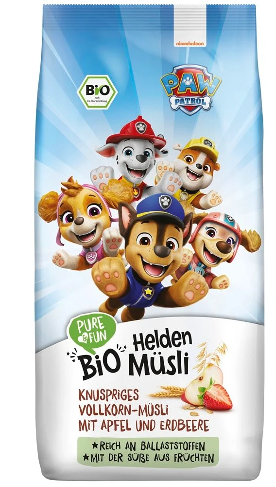 Muesli integrale mele-fragole BIO 375 g Psi Patrol PURE &FUN