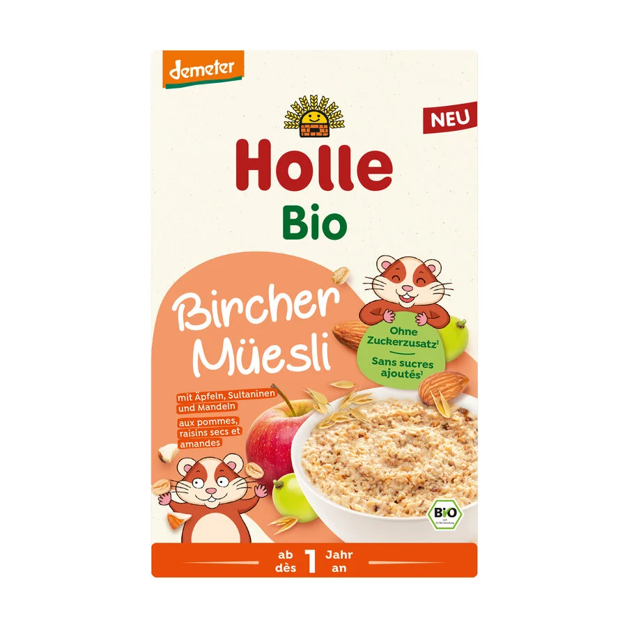 MUSLI BIRCHERA CON MELE, UVETTA E MANDORLE SENZA ZUCCHERO DA 1 ANNO DEMETER BIO 200 g - HOLLE