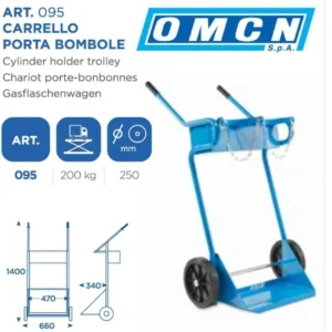OMCN 095 CARRELLO PORTA BOMBOLE PORTATA 200 KG CON RUOTE DA 250 MM ALTEZZA 140C