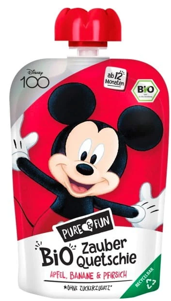 Purè di mele, banane e pesche BIO 100 g Mickey Mouse