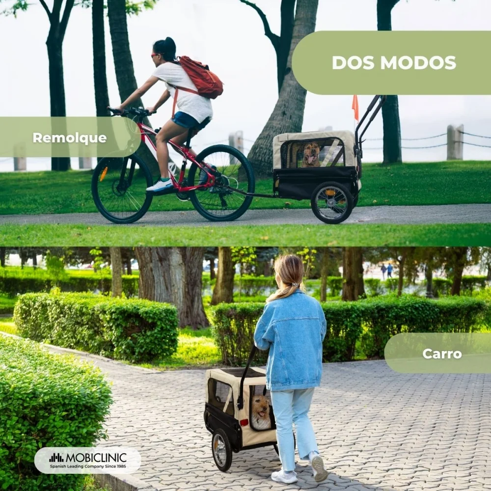Rimorchio per cani e carrello da trasporto | 2 x 1 | Copertura impermeabile | 40kg | Oxford 600D| 123x67x100 cm | Mobiclinic