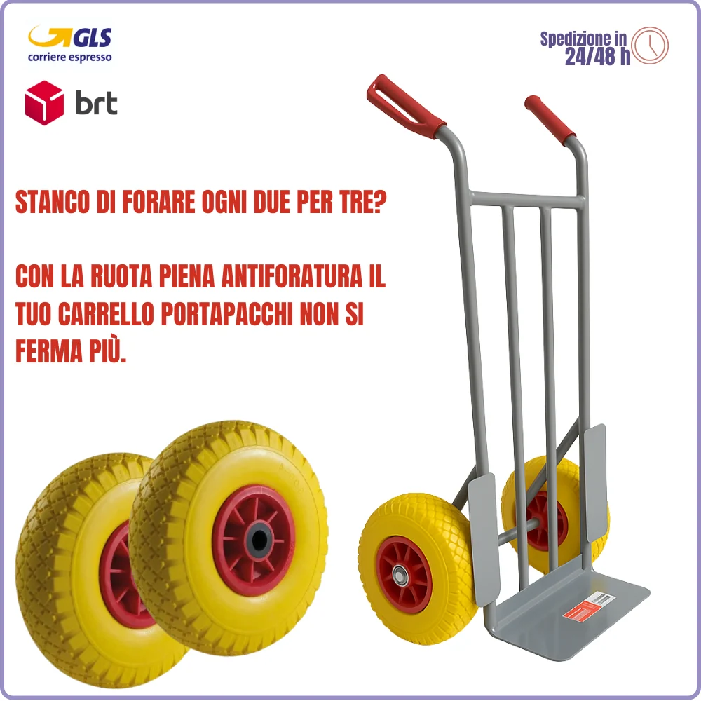 2 Ruota piena antiforatura poliuretano 3.00-4 Ø 250 per carrello portapacchi