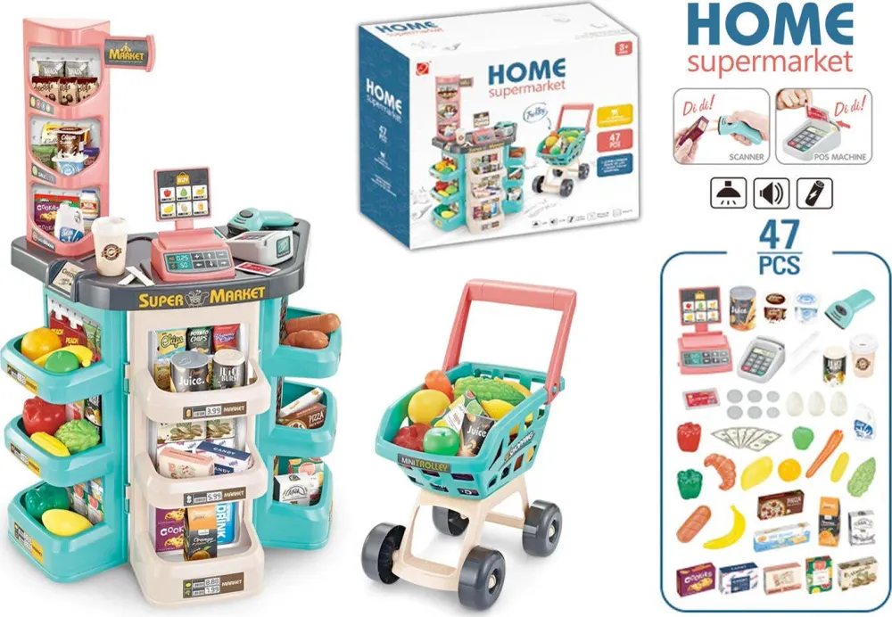 Supermarket 42 accessori e Carrello della Spesa Kidz Corner