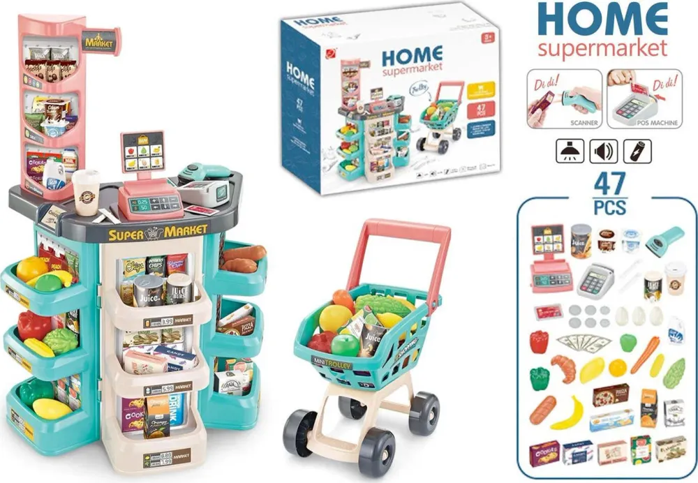 Supermarket 42 accessori e Carrello della Spesa Kidz Corner