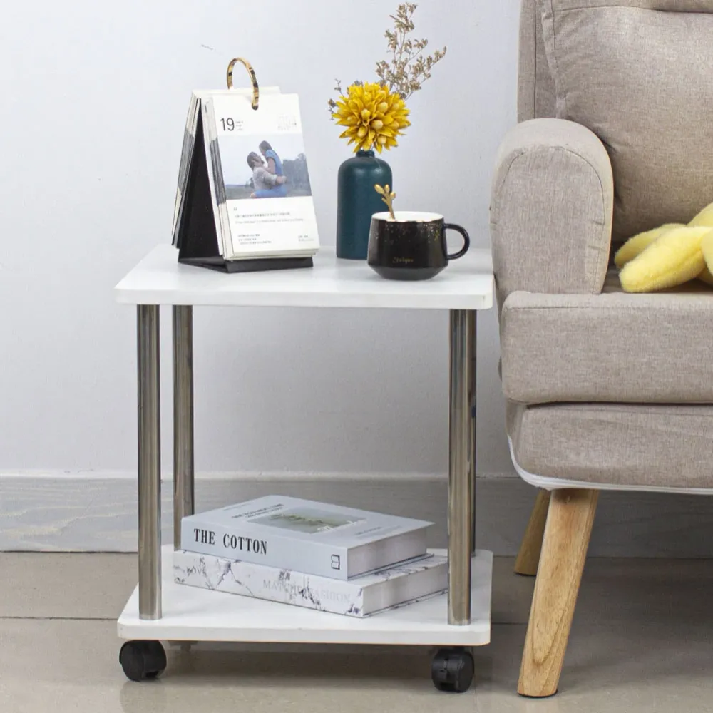 Tavolo Tavolino Salotto con 4 Ruote Carrello Carrellino Legno MDF Bianco