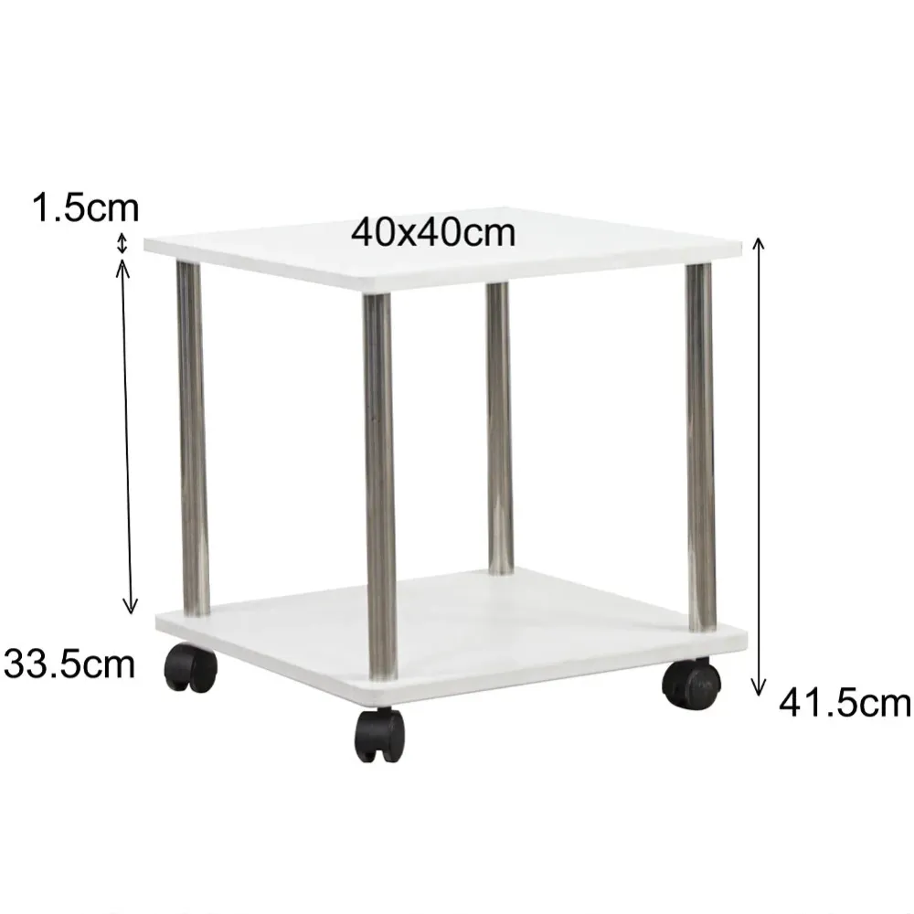 Tavolo Tavolino Salotto con 4 Ruote Carrello Carrellino Legno MDF Bianco
