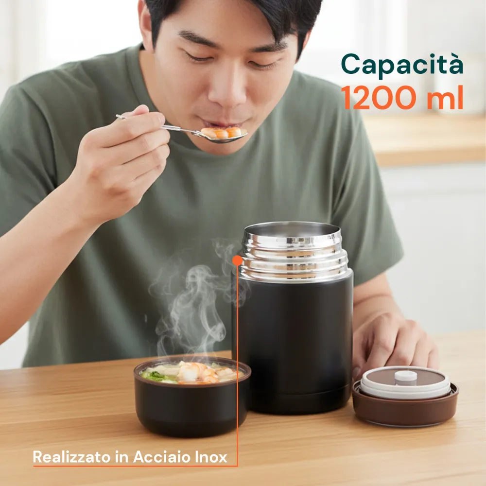 Thermos Portavivande Acciaio con Cucchiaio e Borsa Inclusi