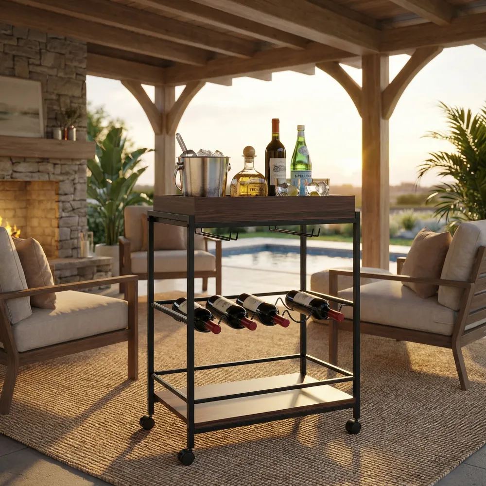 Vintaro – carrello bar industriale con ruote e portabottiglie (57 x 30 x 83 cm)