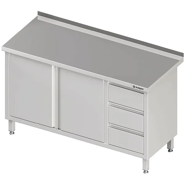 Armadio da lavoro Stalgast con ante battenti 2000x600x850mm con blocco 3 cassetti destra con alzatina saldato VAS20605RA