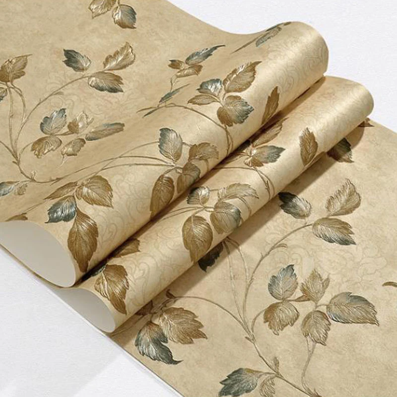 Decorazione da parete con foglie rilievo di campagna rotolo di carta da parati decorativa per camera da letto colore natur...