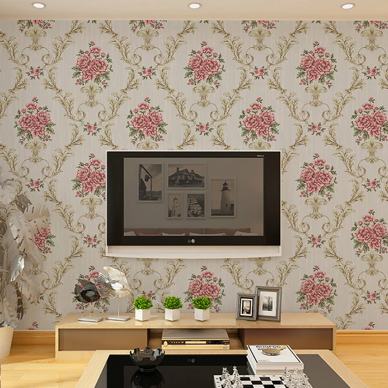 Rotolo di carta da parati con fiori di peonie, arte da parete vinile campagna colori tenui per la camera da letto