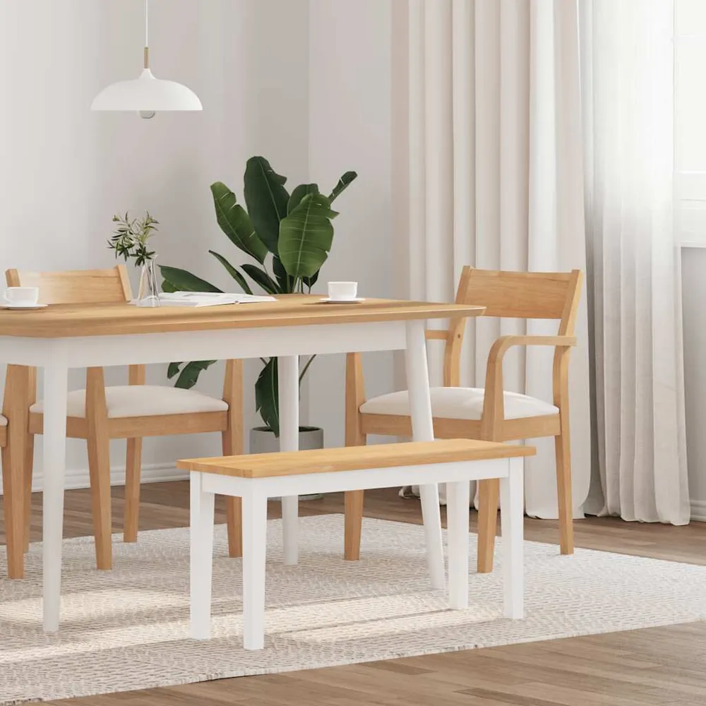 Panca 90 cm Bianco Legno Massello di Hevea Antimacchia e Graffi