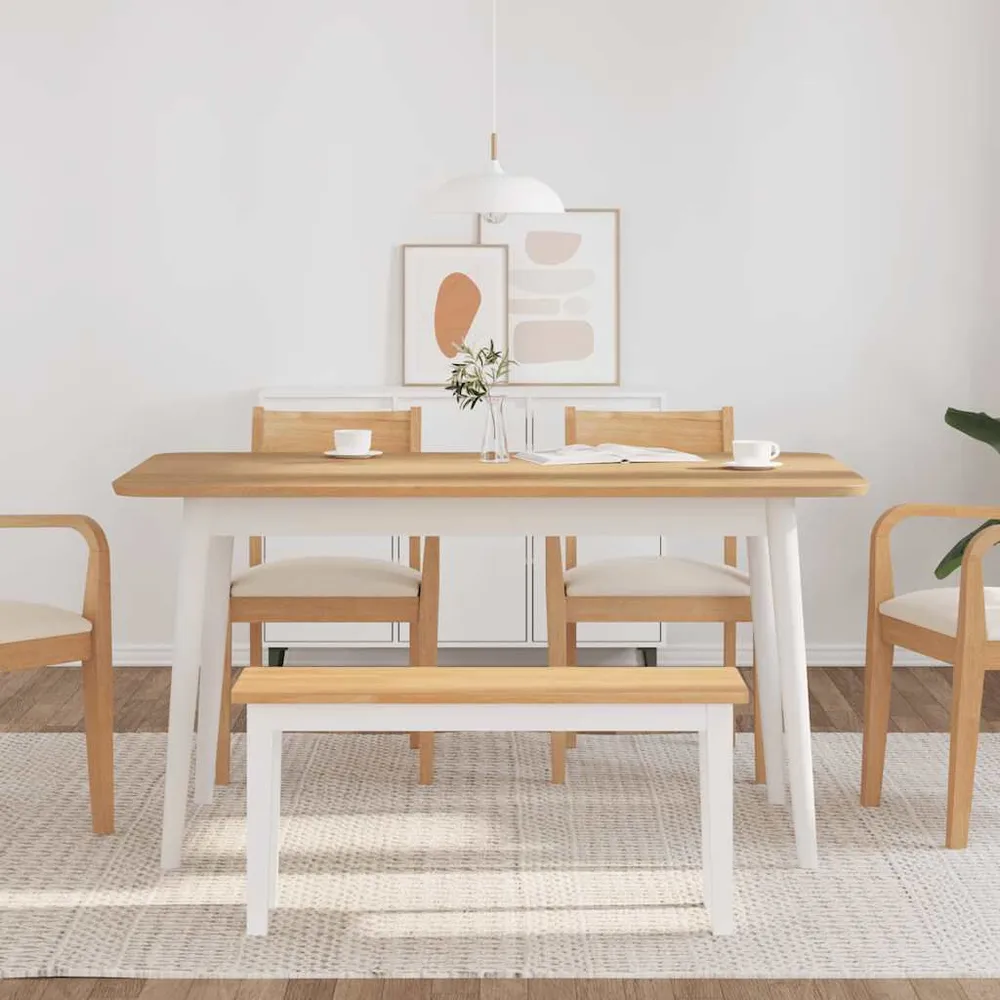 Panca 90 cm Bianco Legno Massello di Hevea Antimacchia e Graffi