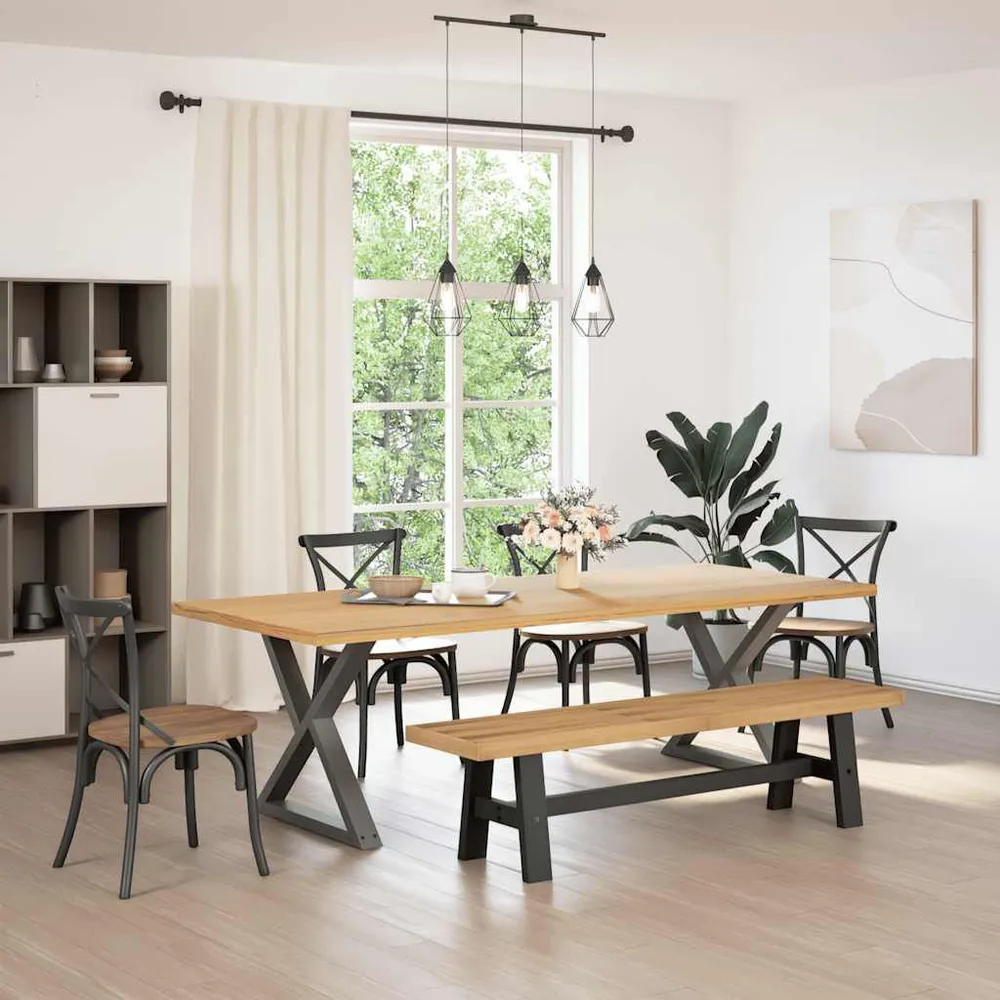 Panca Pranzo NOAIN Gambe Forma 180x40x45 cm Legno Massello Design Industriale