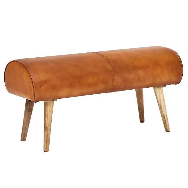 Premium Legno Massello Panca Wohnling panca vera pelle / legno massiccio 100x53x40 cm marrone WL6.086