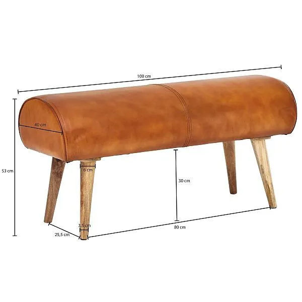 Premium Legno Massello Panca Wohnling panca vera pelle / legno massiccio 100x53x40 cm marrone WL6.086