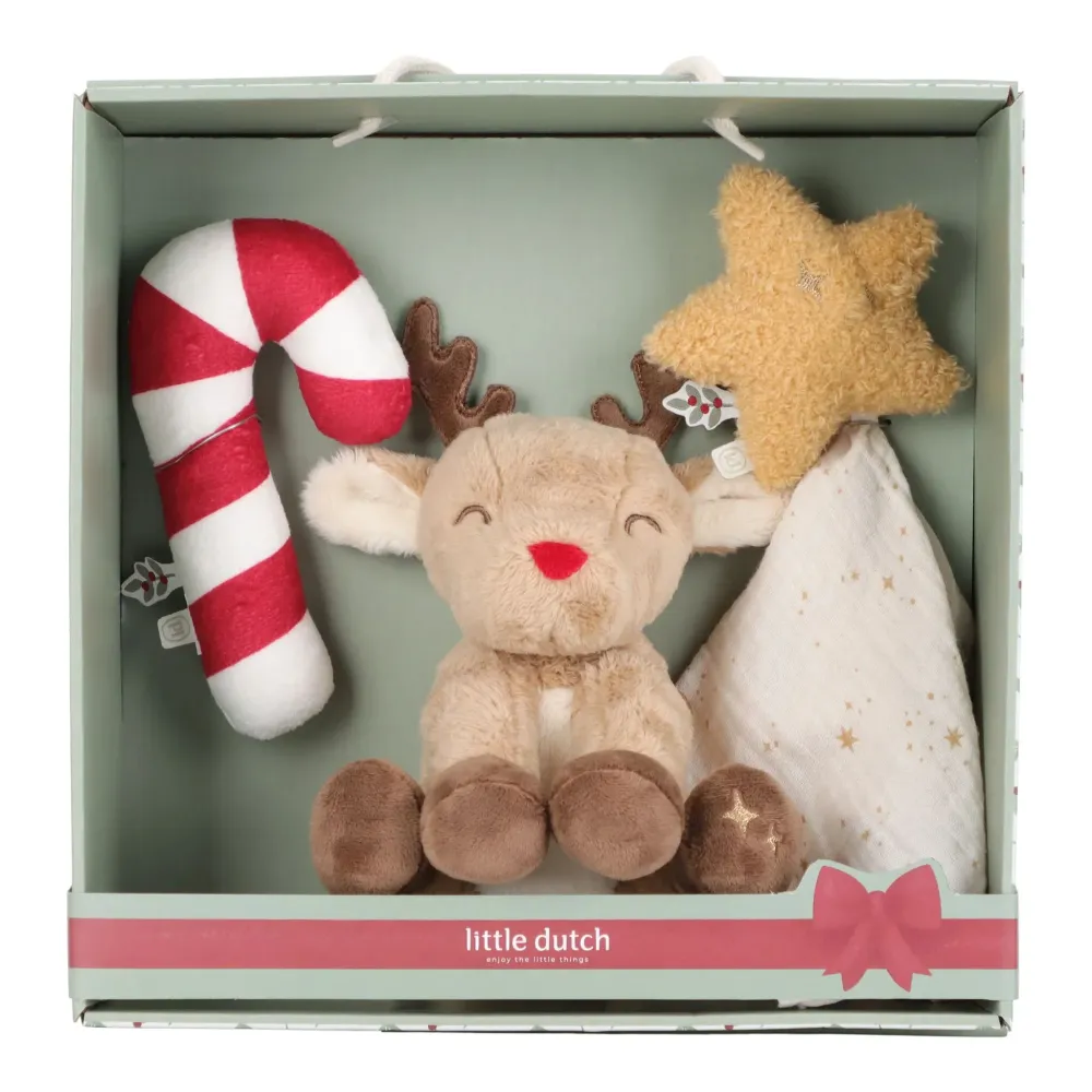 Little Dutch - Set regalo Con Doudou,Renna E Bastoncino Di Zucchero Sonaglio