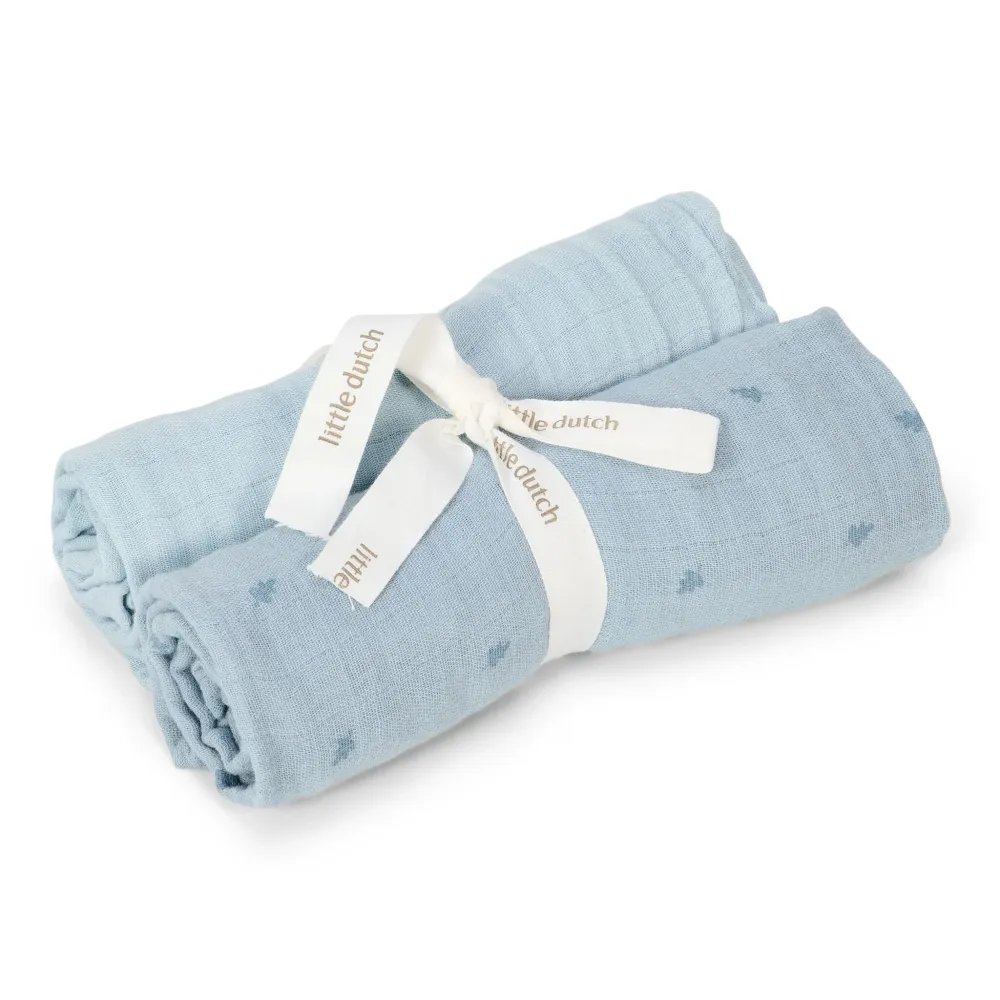 Little Dutch Set 2 Swaddle 70×70 – Blue Essentials (Pure Denim Blue)