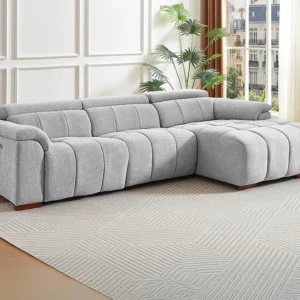 Divano angolo destra relax elettrico Tessuto Grigio effetto trapuntato MOLPICA