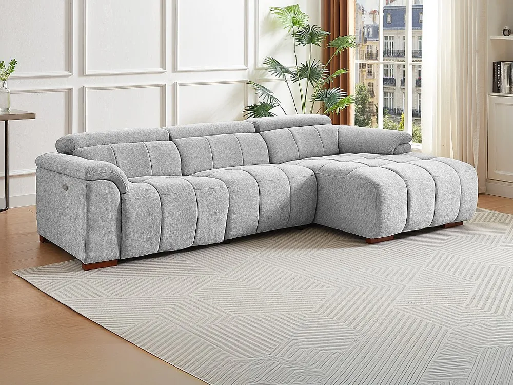 Divano angolo destra relax elettrico Tessuto Grigio effetto trapuntato MOLPICA