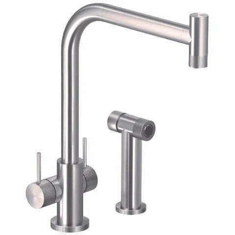 Hamat - KNDH-2000 BSS - Contemporary Dual Kitchen Faucet Brushed Acciaio inox Steel sidepray