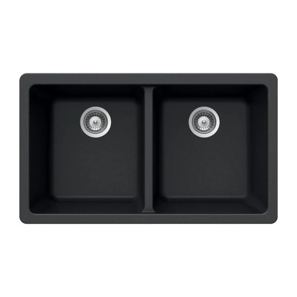 Hamat - SIO-3319DU-BL - Granite Undermount 50/50 Double Bowl Kitchen Sink, Nero puro