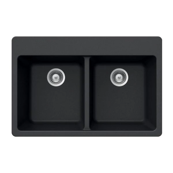 Hamat - SIO-3322DT-BL - Granite Topmount 50/50 Double Bowl Kitchen Sink, Nero notte