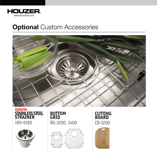 Houzer Medallion Series 32" Inossidabile Steel Undermount 70/30 Double Bowl Kitchen Sink