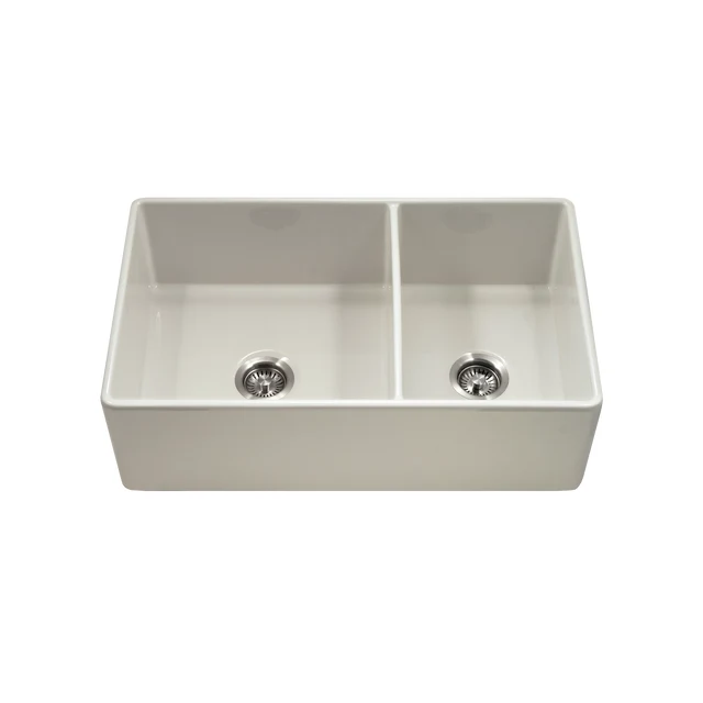 Houzer Platus Series 33" Fireclay Dual Mount Undermount/Apron-Front Farmhouse 60/40 Gemello Bowl