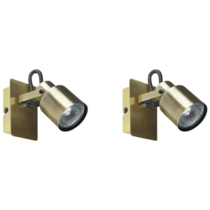Set 2 Metal Spotlight Lamps Brass BONTE