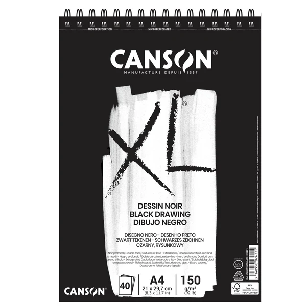 CANSON - 400039086 - Album XL Dessin noir - A4 - 150 gr - 40 fogli - Canson - 82032 - Conf. da 5 Pz.
