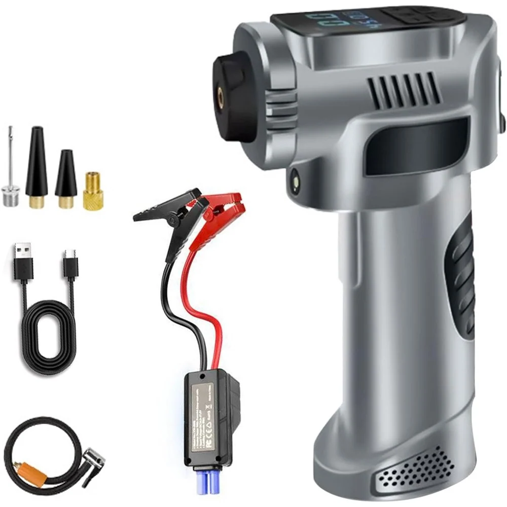 Compressore D'aria Portatile Pompa Elettrica Wireless 4in1 8000mah Con Luce Emergenza Auto