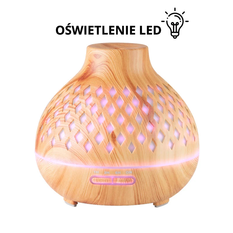 Diffusore di aroma spa umidificatore d'aria 10 luci legno 400ml + timer