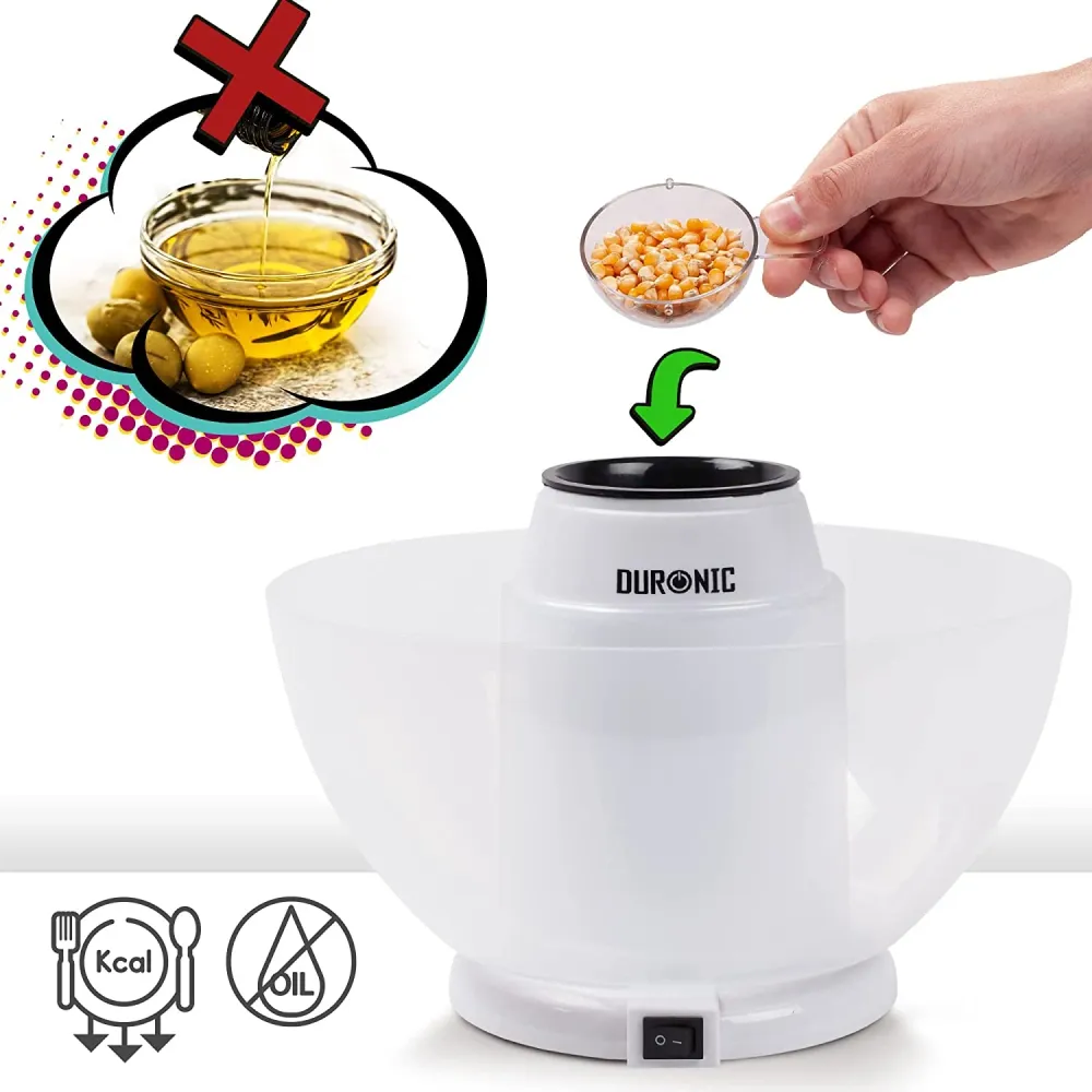 Duronic POP50 WE Macchina per Popcorn ad aria calda bianca Capacità di 50 g con ciotola rimovibile Senza grassi o oli...