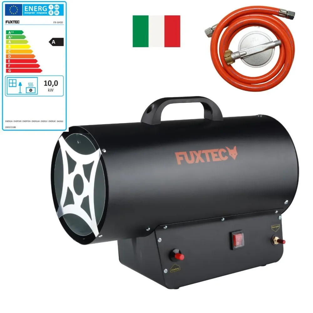Generatore d'aria calda diretto riscaldatore gas cannone FUXTEC GH33, adattatore italiano compreso
