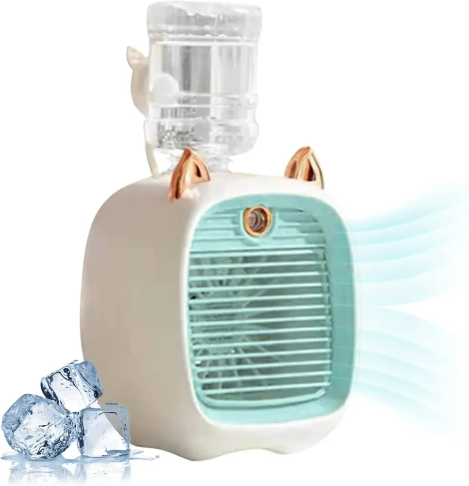 Mini Condizionatore d'Aria Portatile con Ventilatore, Umidificatore e Spray - 3 Velocità, USB Ricaricabile, Ideale per Cas...
