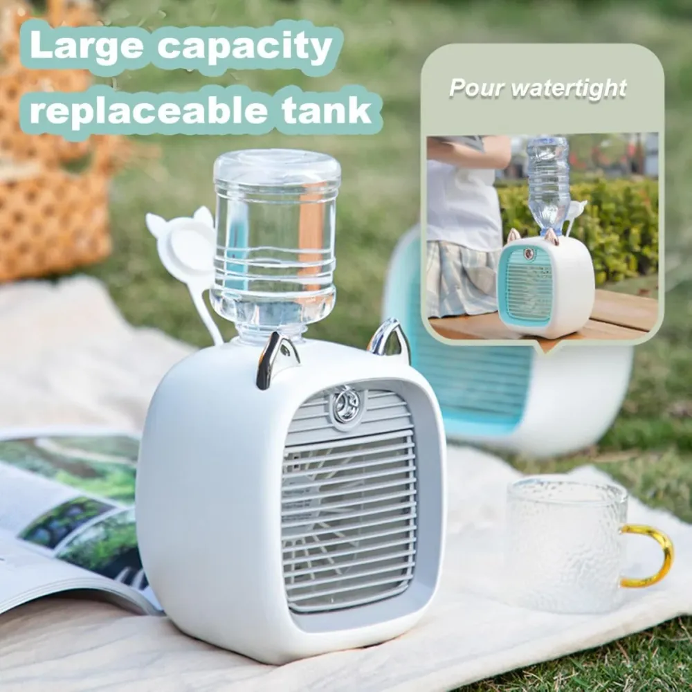 Mini Condizionatore d'Aria Portatile con Ventilatore, Umidificatore e Spray - 3 Velocità, USB Ricaricabile, Ideale per Cas...