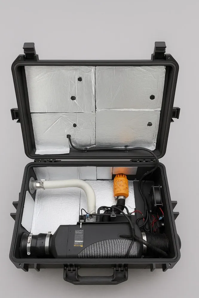 OverlandHeat – Riscaldatore Aria Diesel Portatile Valigetta IP65 per Tende da Tetto e Campeggio 12V/24V