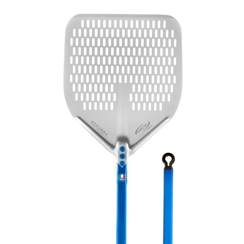 Pala pizza rettangolare forata azzurra cm 36x36