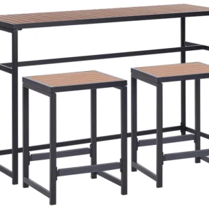 Set da giardino con tavolo e sgabelli 2 posti acciaio nero e legno distinto AVETRANA