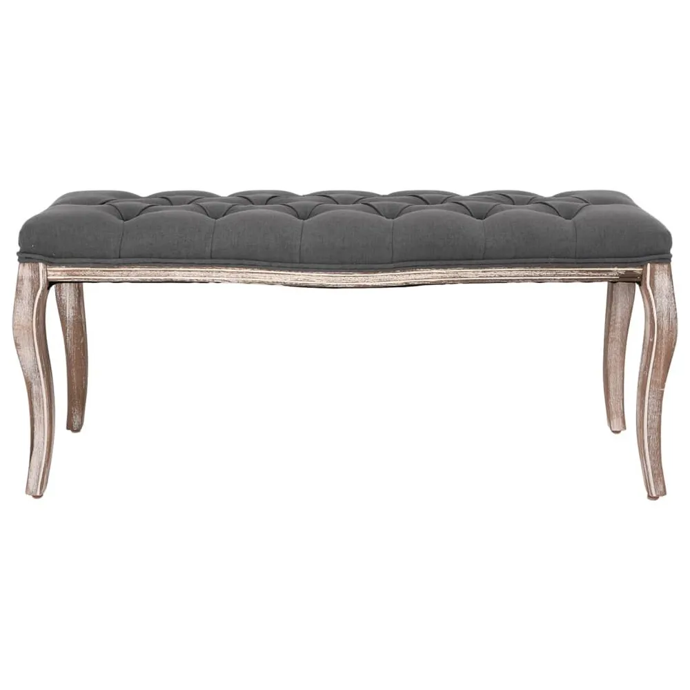 Panca Lino e Legno Massello 110x38x48 cm Grigio Tenebroso