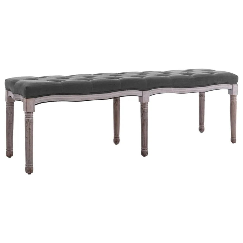 Panca Lino e Legno Massello 150x40x48 cm Grigio Cupo