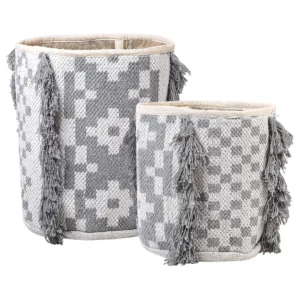 Set di 2 ceste cotone bianco imbrattato e grigio KALAI