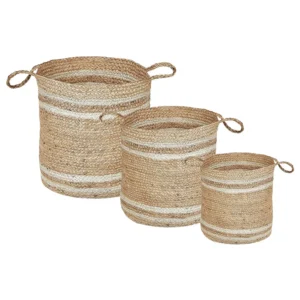 Set di 3 ceste iuta naturale e panna ZHOB