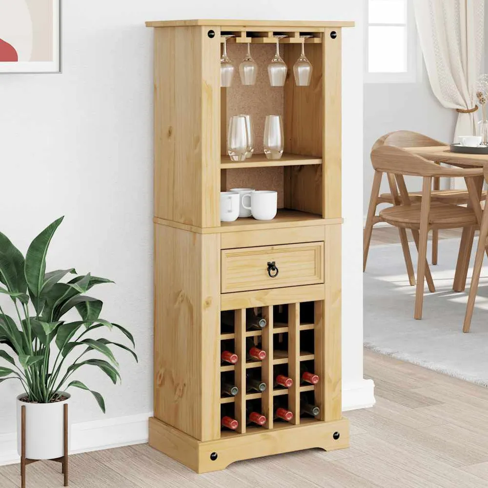 Portabottiglie Vino Corona 56x35x134,5cm Legno Massello di Pino Stackabile