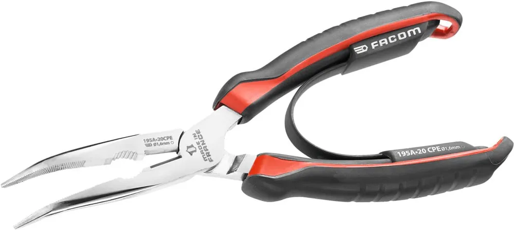 FACOM Pinza becchi mezzotondi piegati, cromata, Lunghezza complessiva: 200 mm