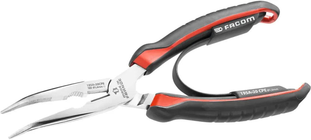 FACOM Pinza becchi mezzotondi piegati, cromata, Lunghezza complessiva: 200 mm