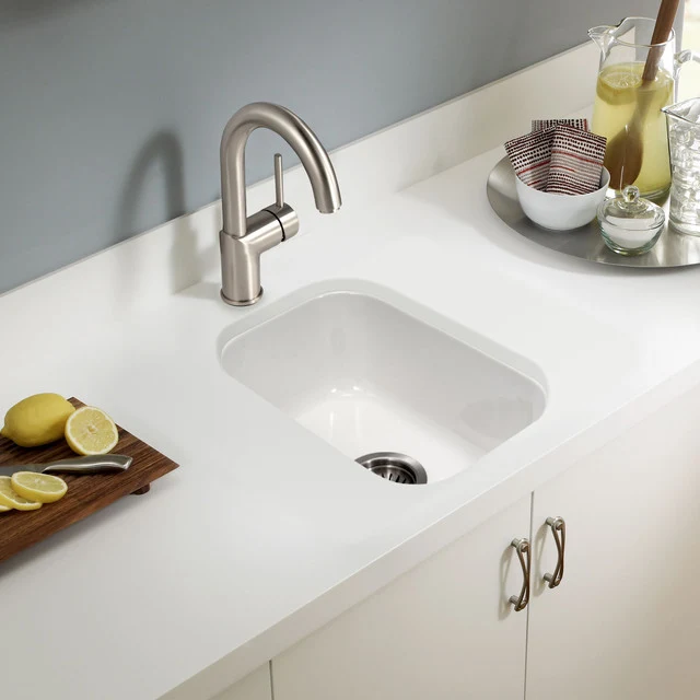 Houzer Platus Series 18" Fireclay Undermount Unico Bowl Bar/Prep Sink, PTB-1318 WH - WHITE